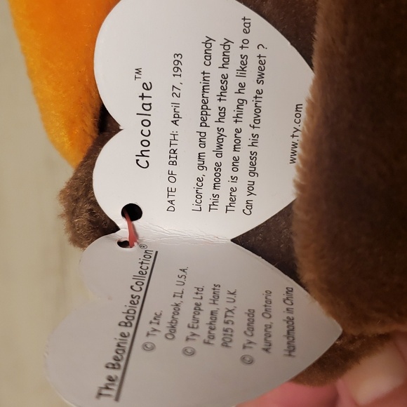 Ty Beanie Baby Chocolate the Moose 1993 NWT Tag Errors Vintage Collectible - Picture 2 of 5